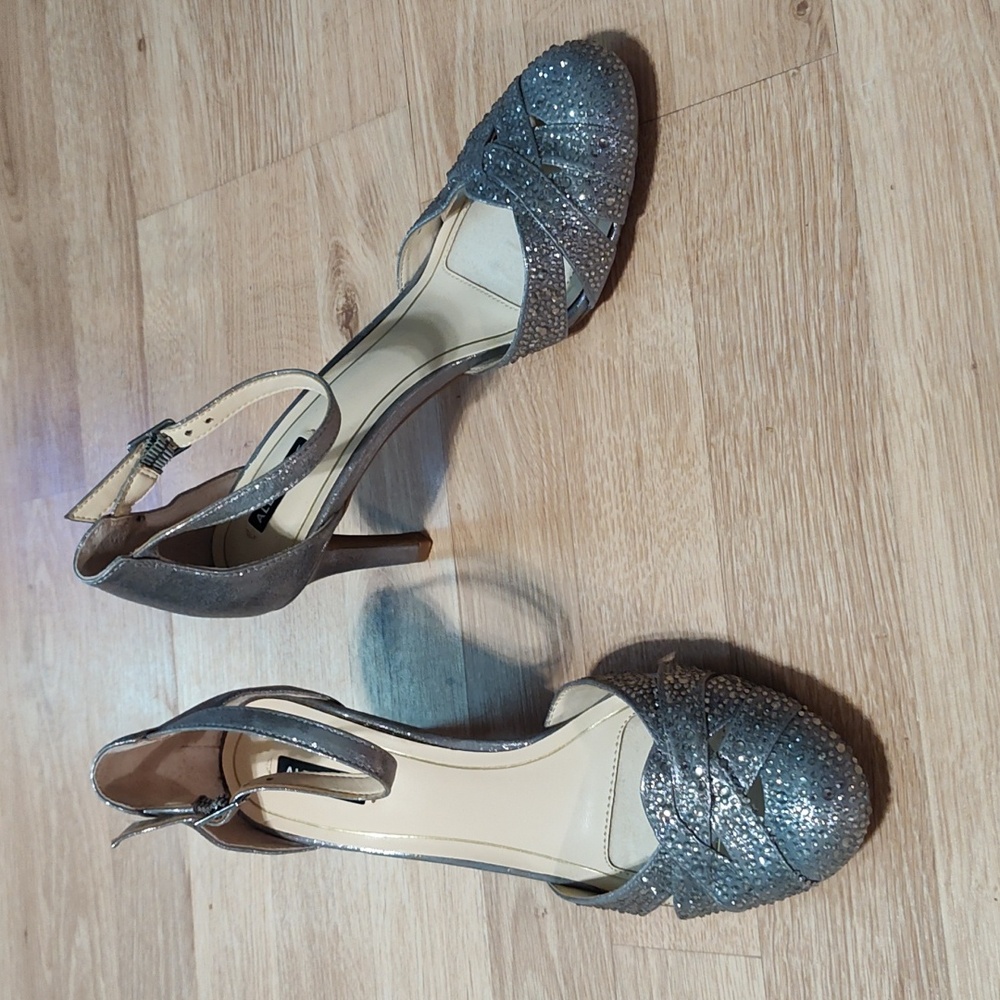 Alex Marie Flawless Silver Rhinestone Embellished D'Orsay Ankle Strap Pumps 7.5